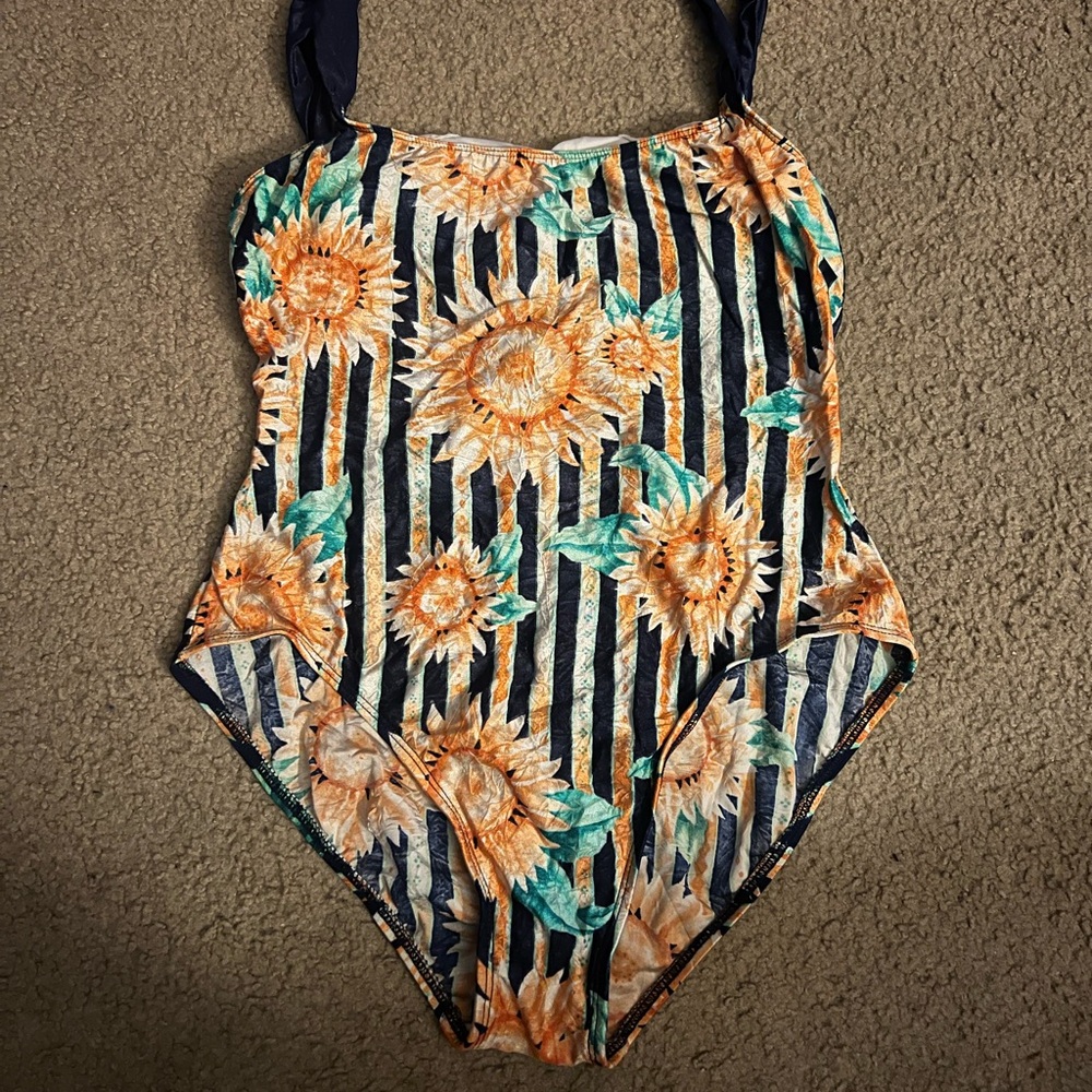 Vintage Women’s Floral Striped Swimsuit